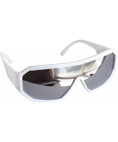 Shield White Retro Shield Sunglasses - White - CY198ZQQD67 $20.79