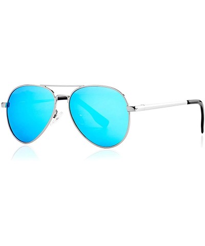 Sport Polarized Small Aviator Sunglasses for Small Face Women Men Juniors- 52mm - Black/Grey + Silver/Blue Mirror - C3195ZRO7...