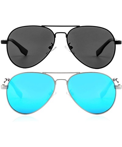 Sport Polarized Small Aviator Sunglasses for Small Face Women Men Juniors- 52mm - Black/Grey + Silver/Blue Mirror - C3195ZRO7...