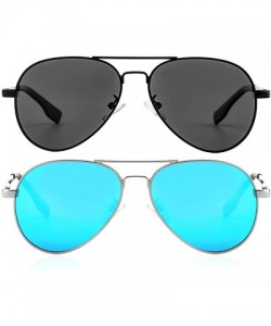 Sport Polarized Small Aviator Sunglasses for Small Face Women Men Juniors- 52mm - Black/Grey + Silver/Blue Mirror - C3195ZRO7...