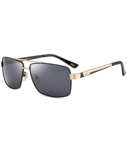 Rectangular Men's Driving Sunglasses Rectangular Polarized Discoloration Lens Metal Frame - Black Gold Frame Gray Sheet - CF1...