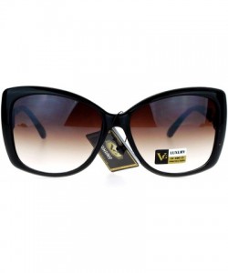 Butterfly VG Eyewear Diva Jewel Chain Hinge Arm Butterfly Sunglasses - Black Brown Smoke - CJ12D7IOTHX $11.11