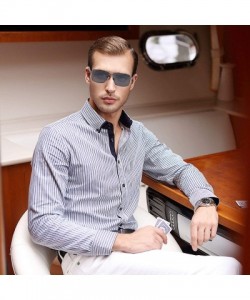 Rectangular Men's Driving Sunglasses Rectangular Polarized Discoloration Lens Metal Frame - Black Gold Frame Gray Sheet - CF1...