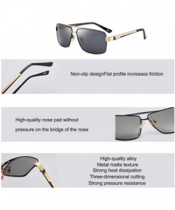 Rectangular Men's Driving Sunglasses Rectangular Polarized Discoloration Lens Metal Frame - Black Gold Frame Gray Sheet - CF1...