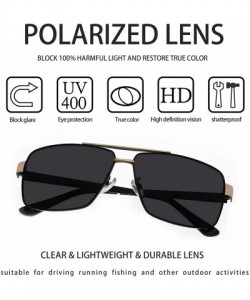 Rectangular Men's Driving Sunglasses Rectangular Polarized Discoloration Lens Metal Frame - Black Gold Frame Gray Sheet - CF1...