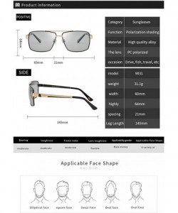 Rectangular Men's Driving Sunglasses Rectangular Polarized Discoloration Lens Metal Frame - Black Gold Frame Gray Sheet - CF1...