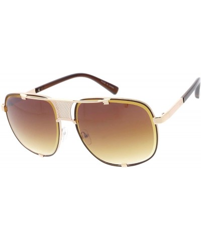 Oversized Uni Brow Wired Frame Aviator 80s Retro Fashion Sunglasses - Gold - CZ18U9KWIMW $22.25