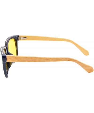 Oval Bamboo Wood Sunglasses Polarized Night Vison Driving Glasses with Ant Blue Light Function-TY569 - CM1935XCINI $11.29