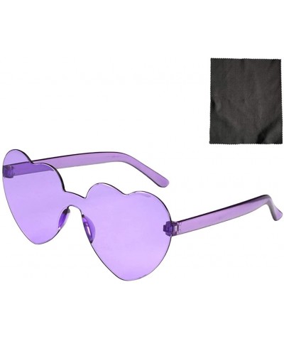 Rimless Heart Shaped Sunglasses + 1 Glasses Cloth Rimless Transparent Colored Glasses PC Frame Resin Lens - A - CG190DXH23M $...