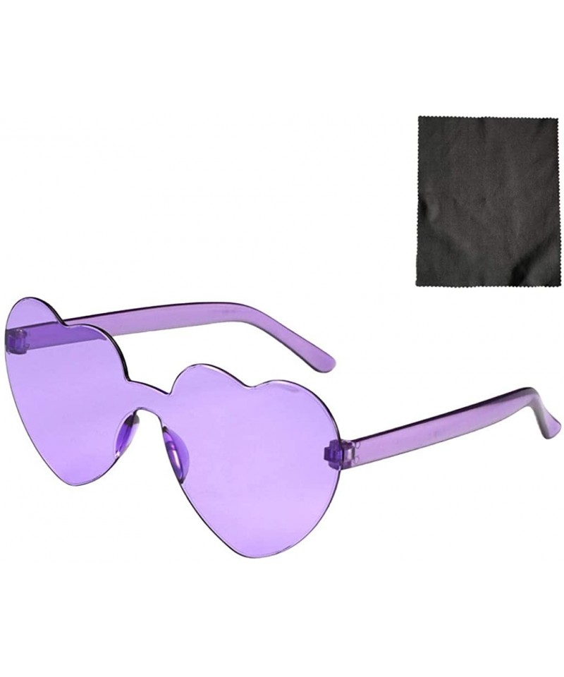 Rimless Heart Shaped Sunglasses + 1 Glasses Cloth Rimless Transparent Colored Glasses PC Frame Resin Lens - A - CG190DXH23M $...