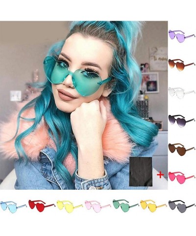 Rimless Heart Shaped Sunglasses + 1 Glasses Cloth Rimless Transparent Colored Glasses PC Frame Resin Lens - A - CG190DXH23M $...