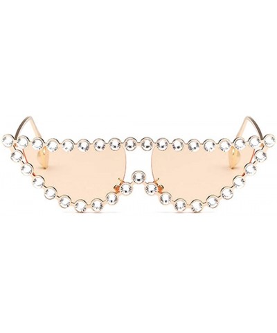 Round Sparkling Crystal Cat Eye Sunglasses UV Protection Rhinestone Sunglasses - Gold Frame Orange Lens - CG18OLGRQR8 $13.60