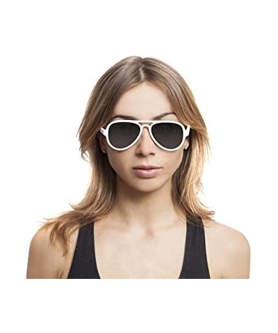 Aviator Unbreakable AVIATOR Sunglasses- White Frame- Anti-Reflective Smoke Lens - CT12NS9XK1U $12.75