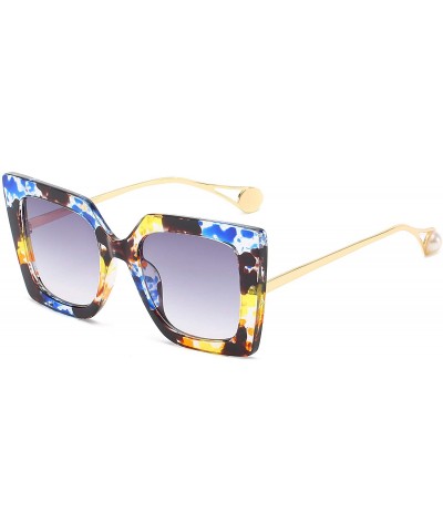 Square designer classic sunglasses protection windproof - Floral/Black - CO1999RK962 $21.48