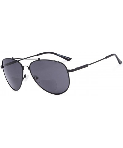 Rectangular Bifocal Sunglasses - Polit Style Reading Sunglass with Memory Bridge and Arm - Black Frame Grey Lens - CR18EGD5IX...