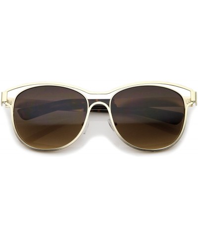 Wayfarer Modern Open Metal Brow Square Lens Horn Rimmed Sunglasses 57mm - Gold / Lavender - C512KCNNUJJ $11.21