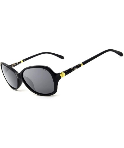 Goggle Women's Classic Stylish Oval Polarized Sunglasses UV 400 Protection - Black Frame Gray Lens - CO18SLI63O8 $14.74