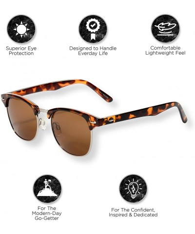 Square Classic Half Frame Polarized Semi-Rimless Sunglasses (NEERD) - Matt Tortoise - CN186H2CGZ2 $10.97