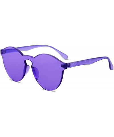 Round One Piece Rimless Sunglasses Colorful Transparent Round Oversized Retro Glasses - Purple - CZ18D2Y9NL6 $21.72