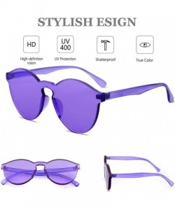 Round One Piece Rimless Sunglasses Colorful Transparent Round Oversized Retro Glasses - Purple - CZ18D2Y9NL6 $18.26