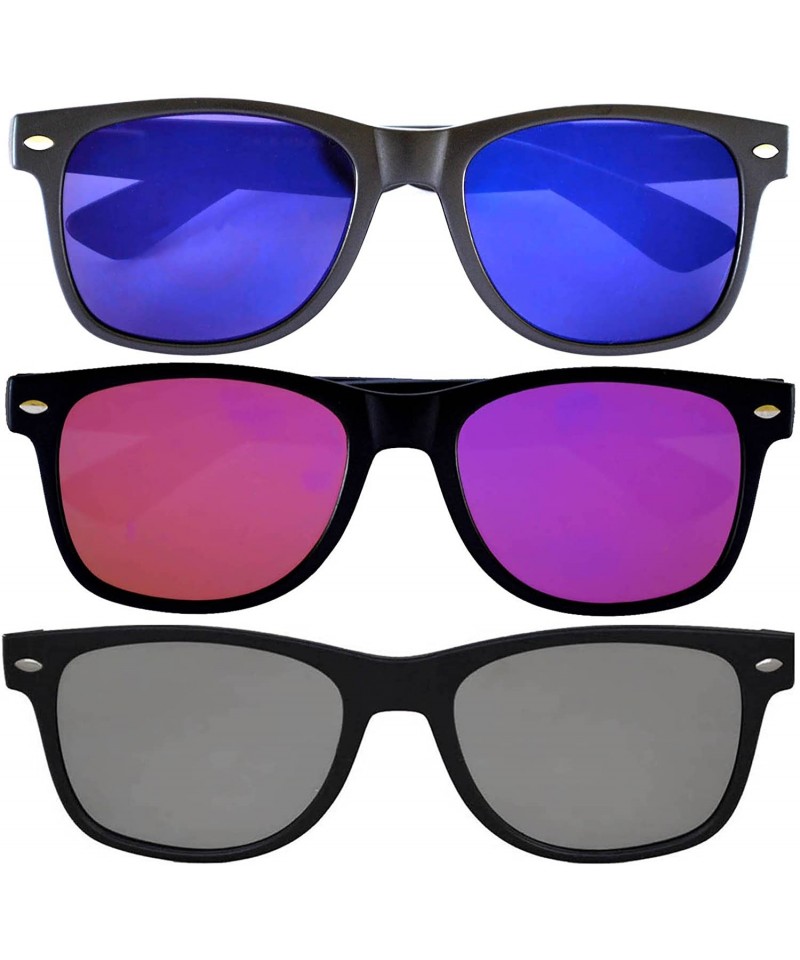 Sport Women's Men's Sunglasses Flat Mirrored Reflective Colored Lens - Flat_3_pairs_blue_pur_silv - CH186AGDMLC $12.33