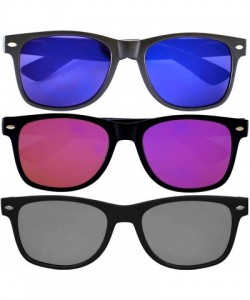 Sport Women's Men's Sunglasses Flat Mirrored Reflective Colored Lens - Flat_3_pairs_blue_pur_silv - CH186AGDMLC $19.94