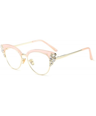 Goggle Transparent Lens Brand Designer Crystal Diamond Women Sunglasses Rhinestone - Pink Frame - CG188UNZG2K $29.46