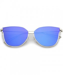 Cat Eye Oversize Slim Wire Arms Colored Mirror Flat Lens Cat Eye Sunglasses 59mm - Silver / Blue Mirror - CB183G4YZTU $12.77