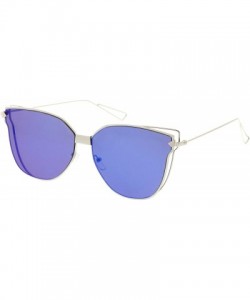 Cat Eye Oversize Slim Wire Arms Colored Mirror Flat Lens Cat Eye Sunglasses 59mm - Silver / Blue Mirror - CB183G4YZTU $12.77