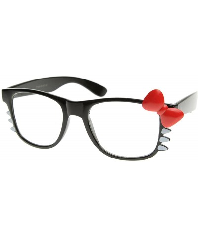 Wayfarer Womens Retro Fashion Kitty Clear Lens Glasses w/Bow and Whiskers - Black Red-bow - CV118SU7X51 $11.17