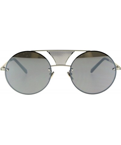 Round Round Circle Frame Sunglasses Rims Behind Lens Unique Bridge Design - Silver (Silver Mirror) - CX187EORS8D $11.78