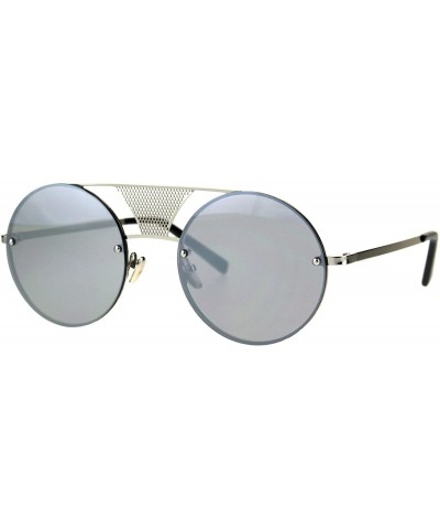 Round Round Circle Frame Sunglasses Rims Behind Lens Unique Bridge Design - Silver (Silver Mirror) - CX187EORS8D $11.78