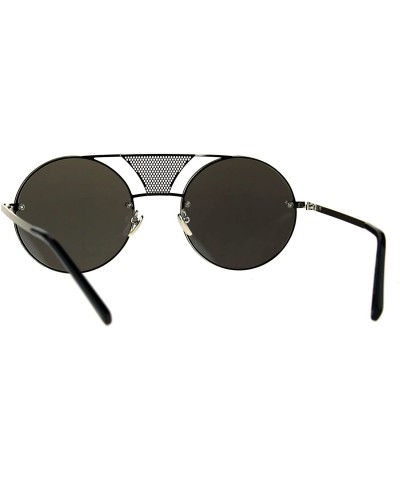 Round Round Circle Frame Sunglasses Rims Behind Lens Unique Bridge Design - Silver (Silver Mirror) - CX187EORS8D $11.78