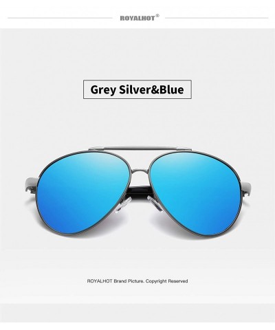 Oval Polarized Oval Sunglasses for Mens Driving Fishing Blue lens UV 400 Protection Alloy Black Frame - Grey Blue - CL18AUU86...