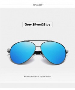 Oval Polarized Oval Sunglasses for Mens Driving Fishing Blue lens UV 400 Protection Alloy Black Frame - Grey Blue - CL18AUU86...