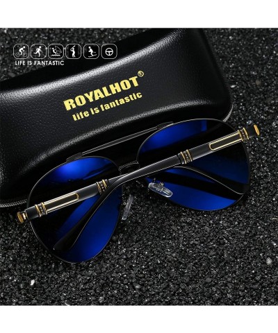 Oval Polarized Oval Sunglasses for Mens Driving Fishing Blue lens UV 400 Protection Alloy Black Frame - Grey Blue - CL18AUU86...