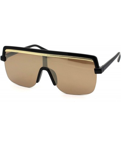 Oversized Mens Luxury Baller Metal Chain Trim Mobster Half Rim Racer Sunglasses - Black Gold Mirror - C418ZDWSES2 $26.46