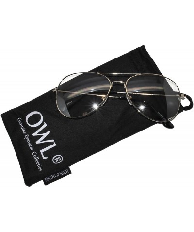 Wrap Aviator Clear Lens Premium Metal Sunglasses Men's Women's Non-Prescription OWL - Aviator_silver_frame - CW12O5T83ST $20.34