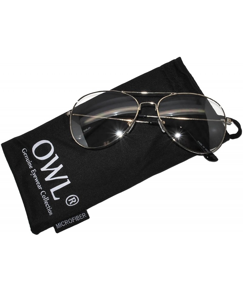 Wrap Aviator Clear Lens Premium Metal Sunglasses Men's Women's Non-Prescription OWL - Aviator_silver_frame - CW12O5T83ST $9.31