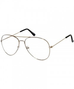 Wrap Aviator Clear Lens Premium Metal Sunglasses Men's Women's Non-Prescription OWL - Aviator_silver_frame - CW12O5T83ST $20.34