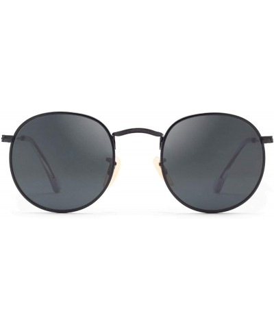 Aviator Classic Retro Metal Frame Round Circle Mirrored Sunglasses Men Women Glasses 3447 - Black Glass - CO12EWYMLOT $10.80