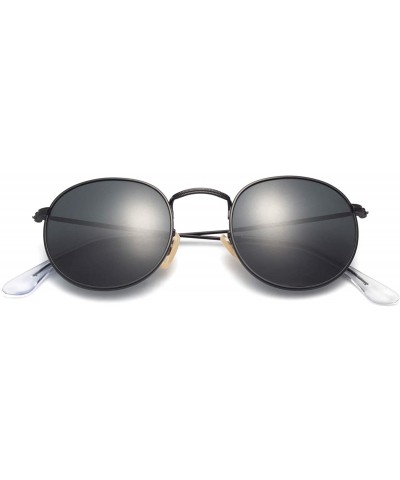 Aviator Classic Retro Metal Frame Round Circle Mirrored Sunglasses Men Women Glasses 3447 - Black Glass - CO12EWYMLOT $10.80