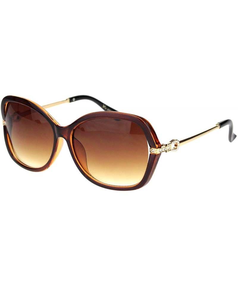 Butterfly Rhinestone Iced Hinge Side Exposed Lens Plastic Butterfly Sunglasses - All Brown - CC18L94IAUD $13.57