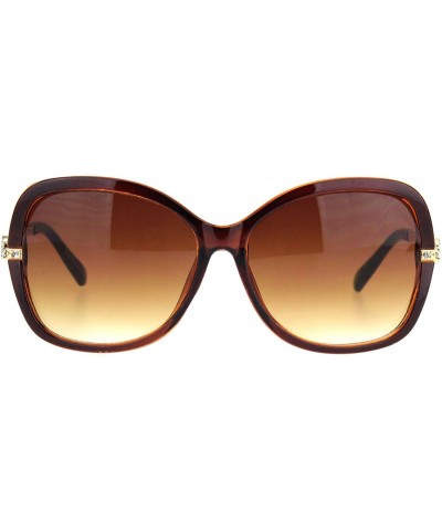 Butterfly Rhinestone Iced Hinge Side Exposed Lens Plastic Butterfly Sunglasses - All Brown - CC18L94IAUD $13.57