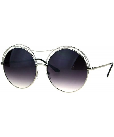 Round Womens Round Circle Sunglasses Oversized Wire Metal Top Frame UV 400 - Silver (Smoke) - CQ1888YSO44 $21.18