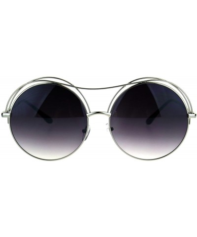 Round Womens Round Circle Sunglasses Oversized Wire Metal Top Frame UV 400 - Silver (Smoke) - CQ1888YSO44 $22.49