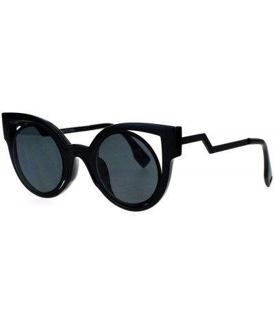 Round Womens Fashion Sunglasses Round Cateye Double Frame Zig Zag Design - Black - C9188KKOYKO $25.70
