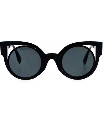 Round Womens Fashion Sunglasses Round Cateye Double Frame Zig Zag Design - Black - C9188KKOYKO $14.34