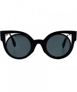 Round Womens Fashion Sunglasses Round Cateye Double Frame Zig Zag Design - Black - C9188KKOYKO $14.34