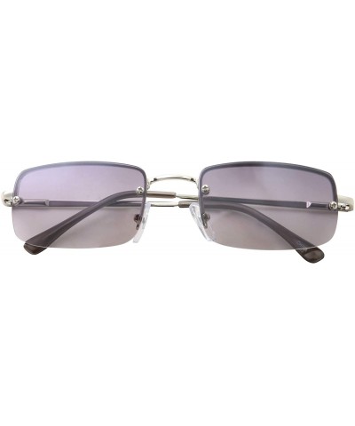 Semi-rimless Small Slim 90's Popular Nineties Rectangular Sunglasses Clear Rimless Eyewear - Silver Frame - Smoke - CW18WCAD6...